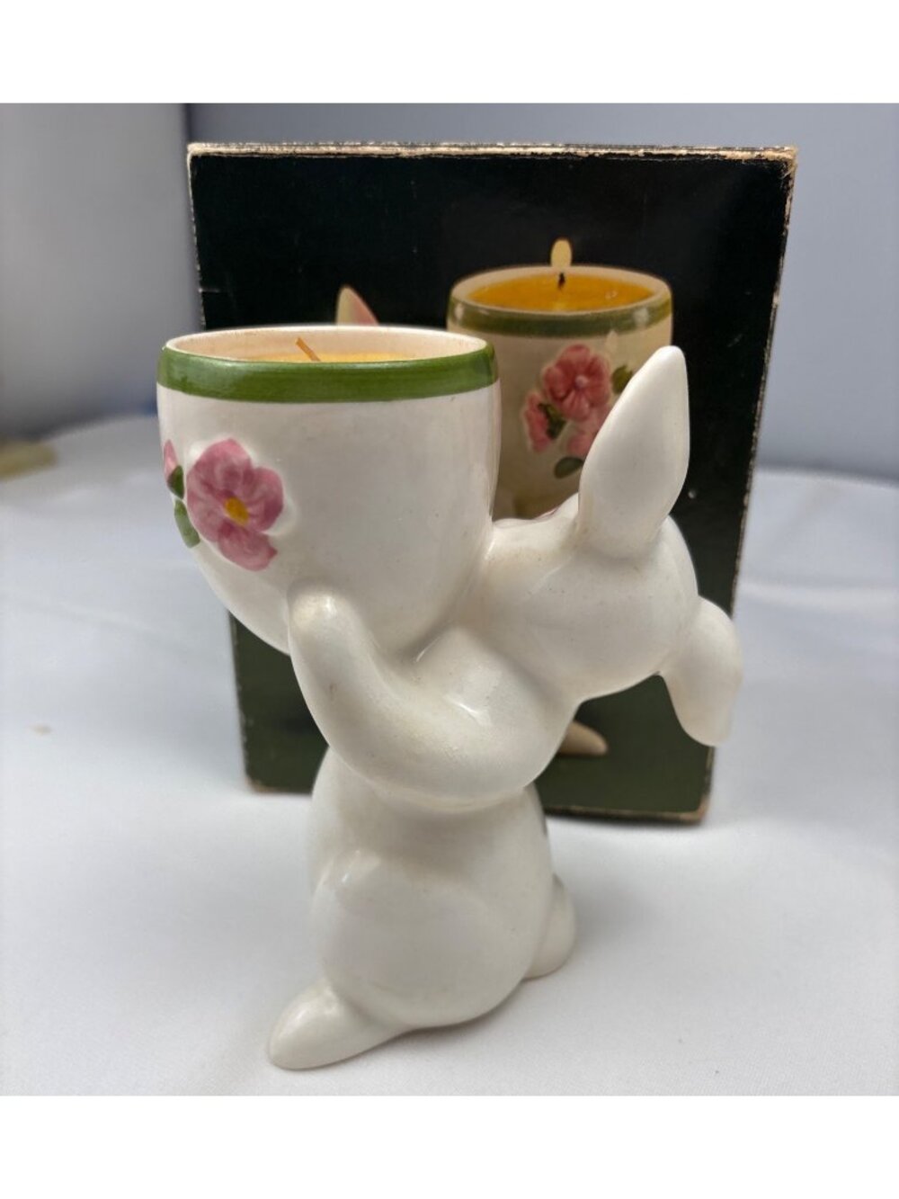 Avon Sunny Bunny Ceramic Candle Holder Floral Medley Candlelette Box 1981 - Picture 4 of 14